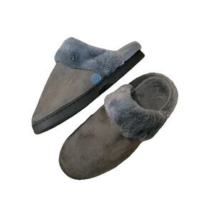 Grey Women’s Size 7/8 Massaging Slippers With Fur Trim . New Without Tags